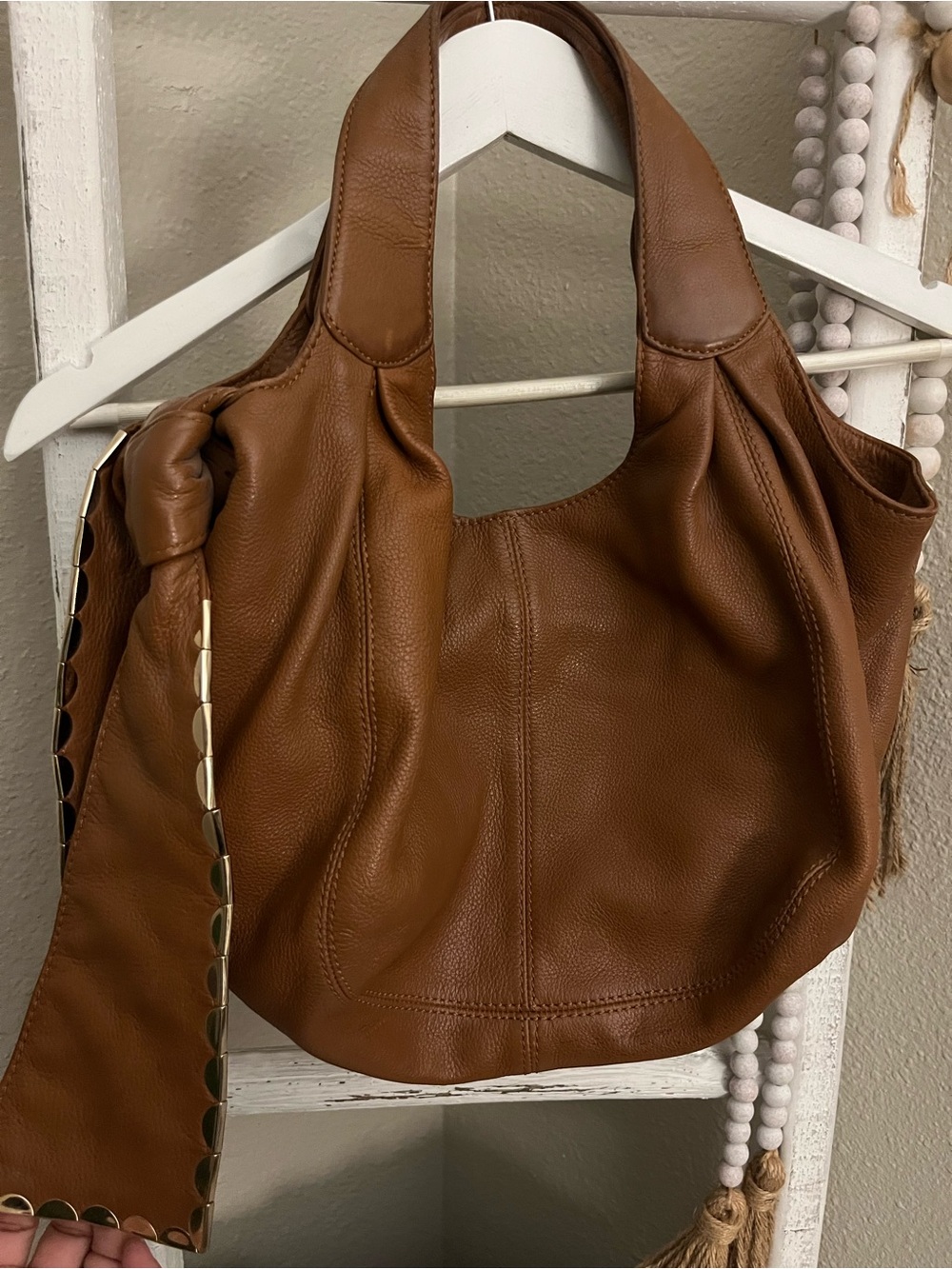 Gianni Bini Saddle Brown Leather Hobo Shoulder Bag